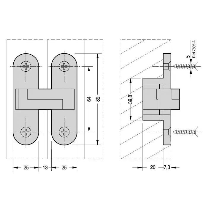 invisible hinge inox 66. Size 89 x 56 mm Minimum door thickness 1-1/4 inch. - Image 2