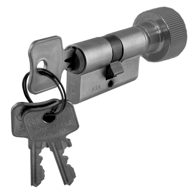Profile cylinder 30/30mm key/knob. Satin Chrome. Max. door thickness - 1 3/4 inch