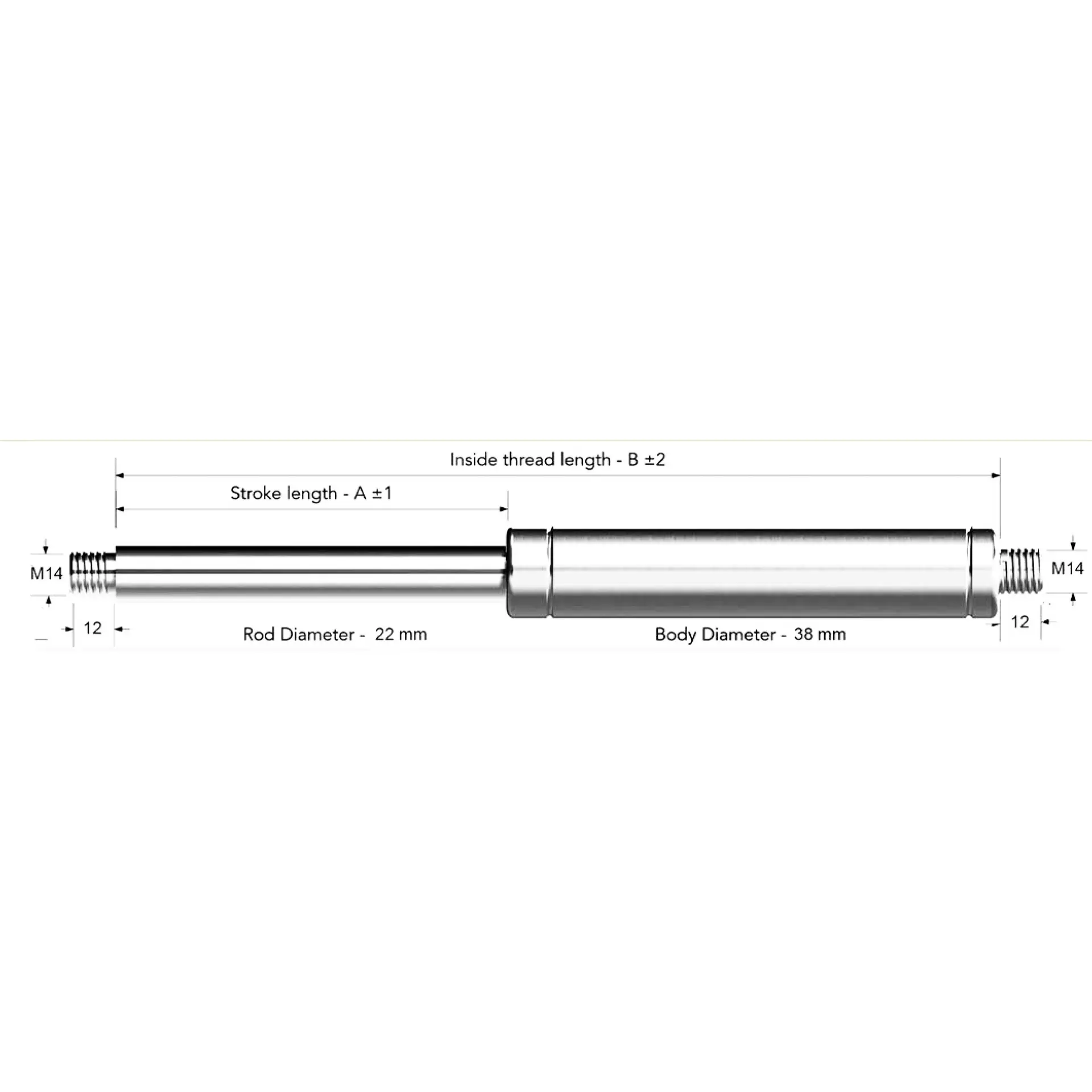 Gas Spring Series 22-38-300 mm Specify Newton Force Below - Image 2