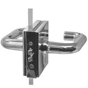 Glass Door Latch with Strike Plate SET with Levers for Wood Frame. Satin Nickel Finish