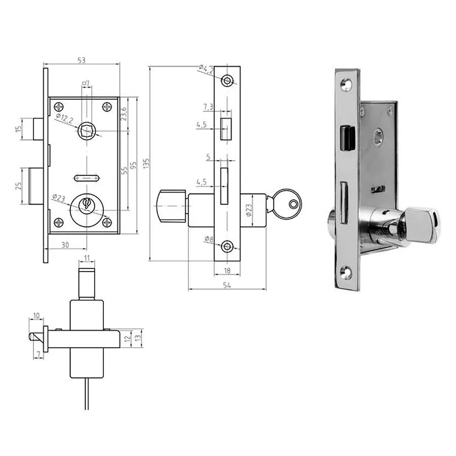 Door Lock 30 mm Backset with Cylinder Key - Thumb-turn Function - Image 2