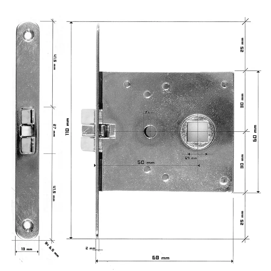 Door Lock 50 mm backset. Passage function. Set for thin doors of less then 1 inch or 25 mm with stainless steel levers with spring loaded roses - Image 3