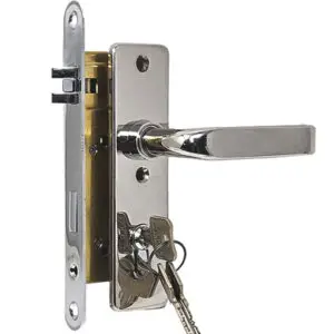 Door Lock 40 mm backset Entry function. with rectangular escutcheons and levers.