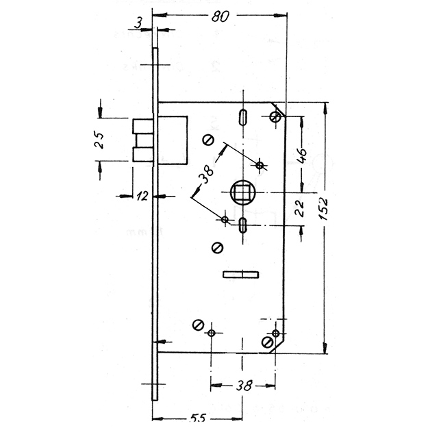 Passage Mortise Lock 55 mm backset. GSV Schwepper and S&B. Satin Stainless Steel - Image 2