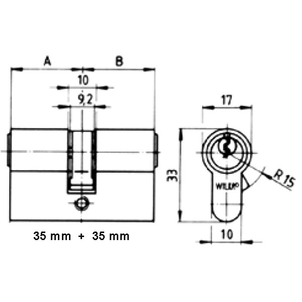 Profile cylinder 35/35 mm key/knob Max Door size - 2 1/8 inch - Image 3