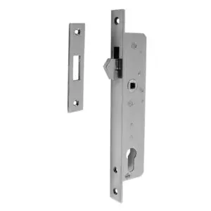 Sliding Door Lock with 22 mm backset. For Narrow Style Framed Doors. Minimum Door thickness 1 1/2 inch. Lock Mechanism only