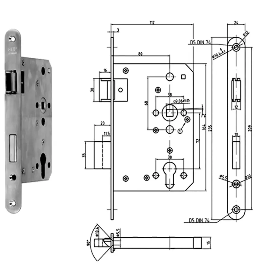 Entry Mortise Lock SET 80 mm Backset. GSV and S&B. Heavy Duty - Image 2