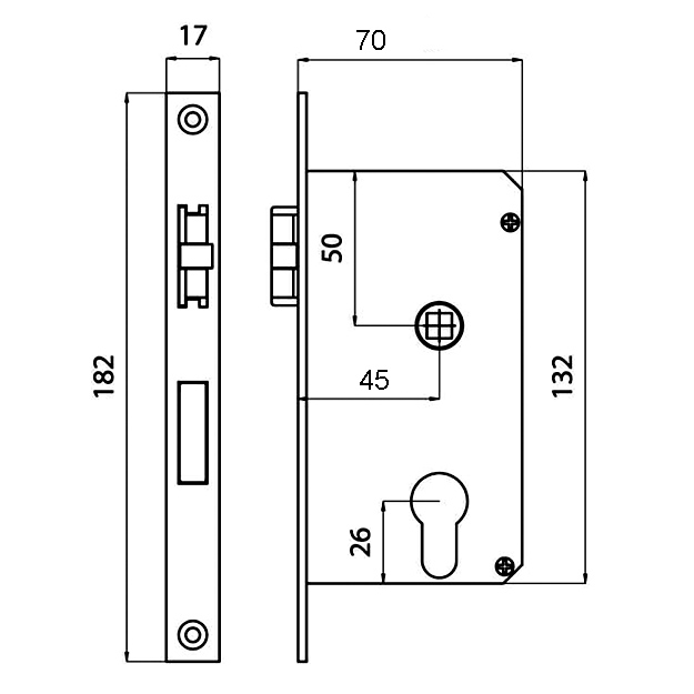 Entry Mortise Lock 45 mm Backset for Profile Cylinder (not included) - Image 2