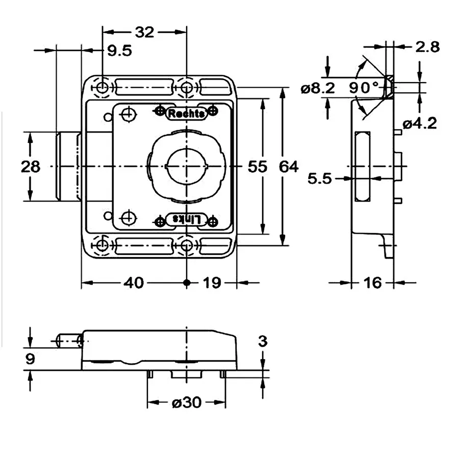 rim lock 40 mm backset with Keyway - Image 2