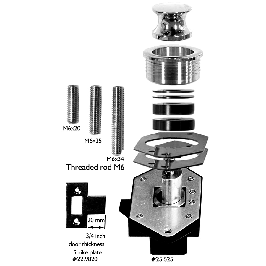 SET Push-Pull mechanism 25 mm backset with button and and Thick Wall ring + installation kit - Image 5