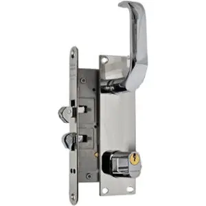 Sliding Mortise Lock SET. 55 mm Backset. With Two Hook Bolts. Heavy Duty. Polished Stainless Steel and Polished Chrome