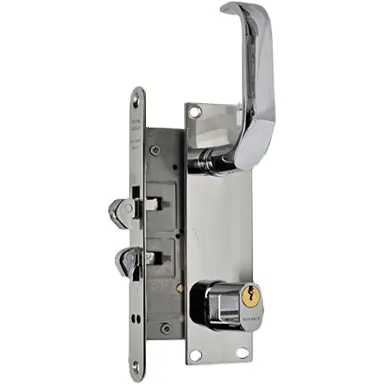 Sliding Mortise Lock SET. 55 mm Backset. With Two Hook Bolts. Heavy Duty. Polished Stainless Steel and Polished Chrome