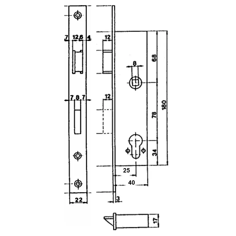 Entry Mortise Lock 25 mm Backset for Framed Doors. Satin Stainless Steel - Image 2