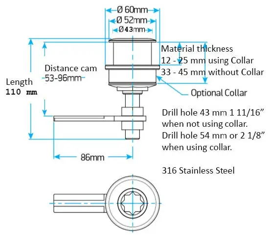 Hatch Fastener with Straight Cam and Strike Plate. Cut hole 1 3/4 inch. - Image 2