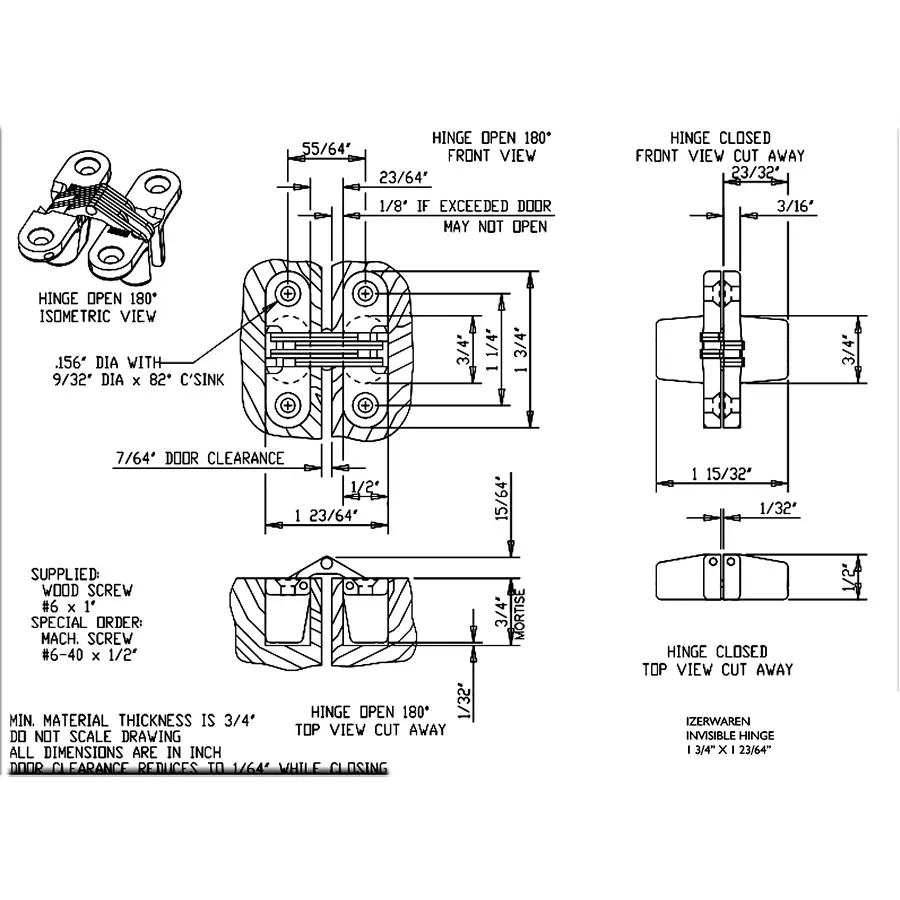 316 Stainless invisible hinge.. 1 3/4 x 1 23/64 inch min door thickness 3/4 inch - Image 2