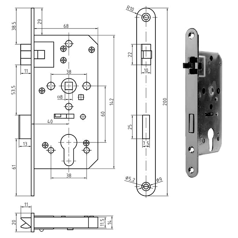 Door Lock 40 mm backset. Entry Function. GSV Schwepper and S&B #4040 series. - Image 2