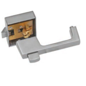 Push Latch through button in Handle. 25 mm or 1 inch backset